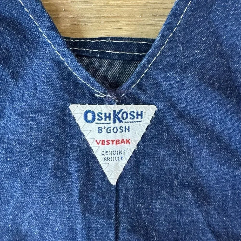Vintage OshKosh B'Gosh Baby 6/9 Months Footie Denim Overalls Dark Blue Jean
